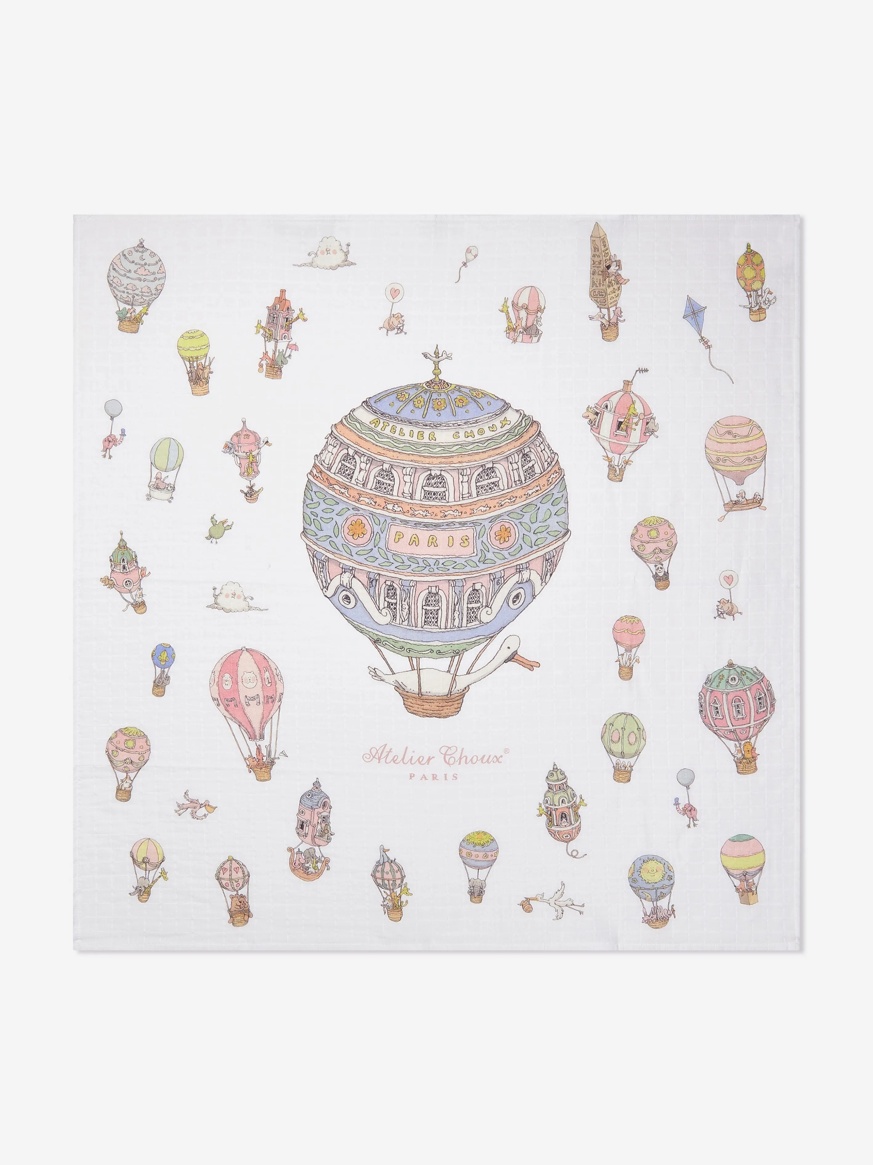 Atelier Choux Baby Hot Air Balloons Swaddle in White (100cm)