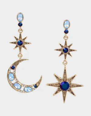 BETSEYS CELESTIAL STAR AND MOON MISMATCH EARRINGS BLUE Betsey Johnson