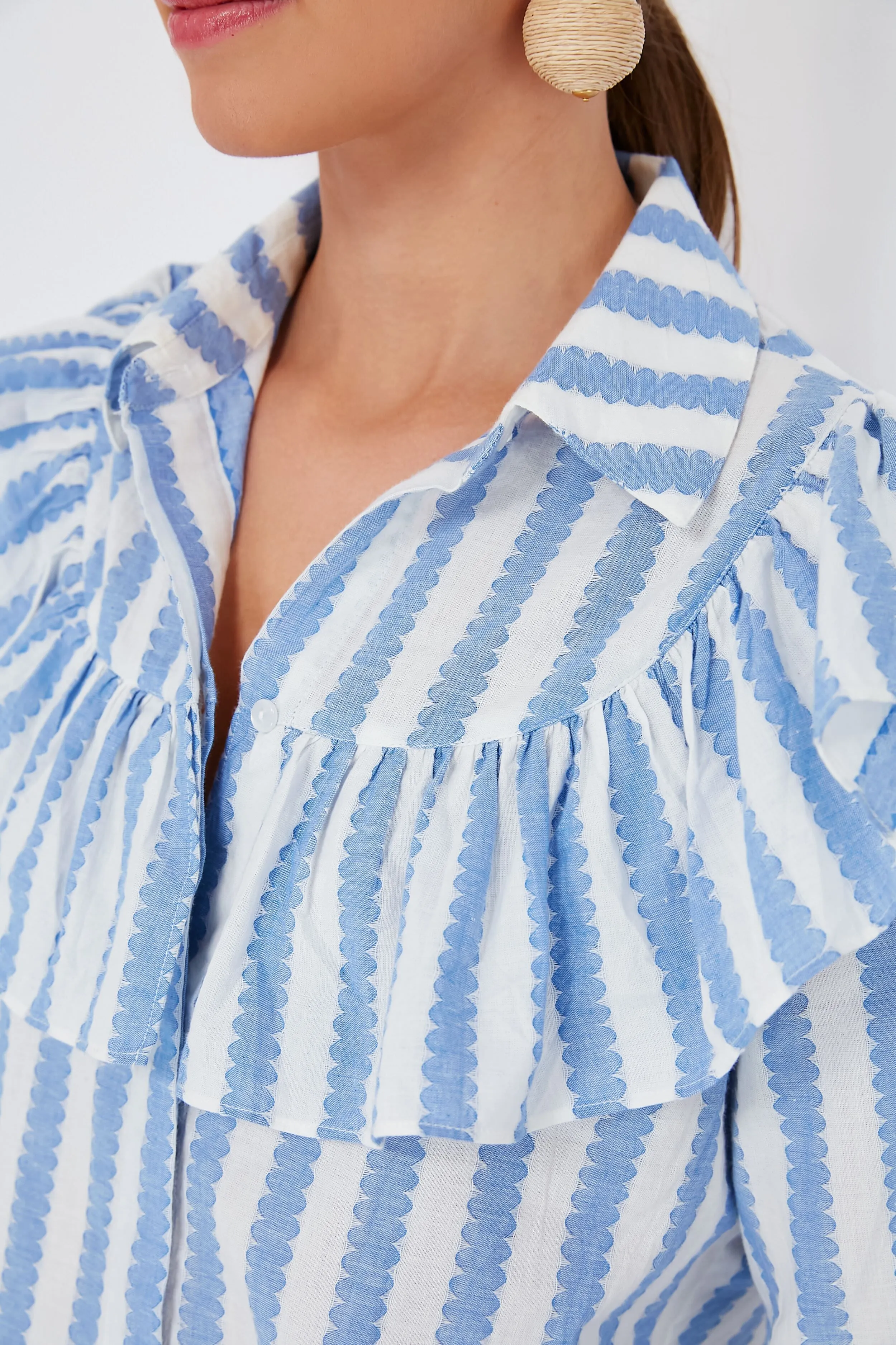 Blue and Cream Scallop Stripe Charlotte Shirt
