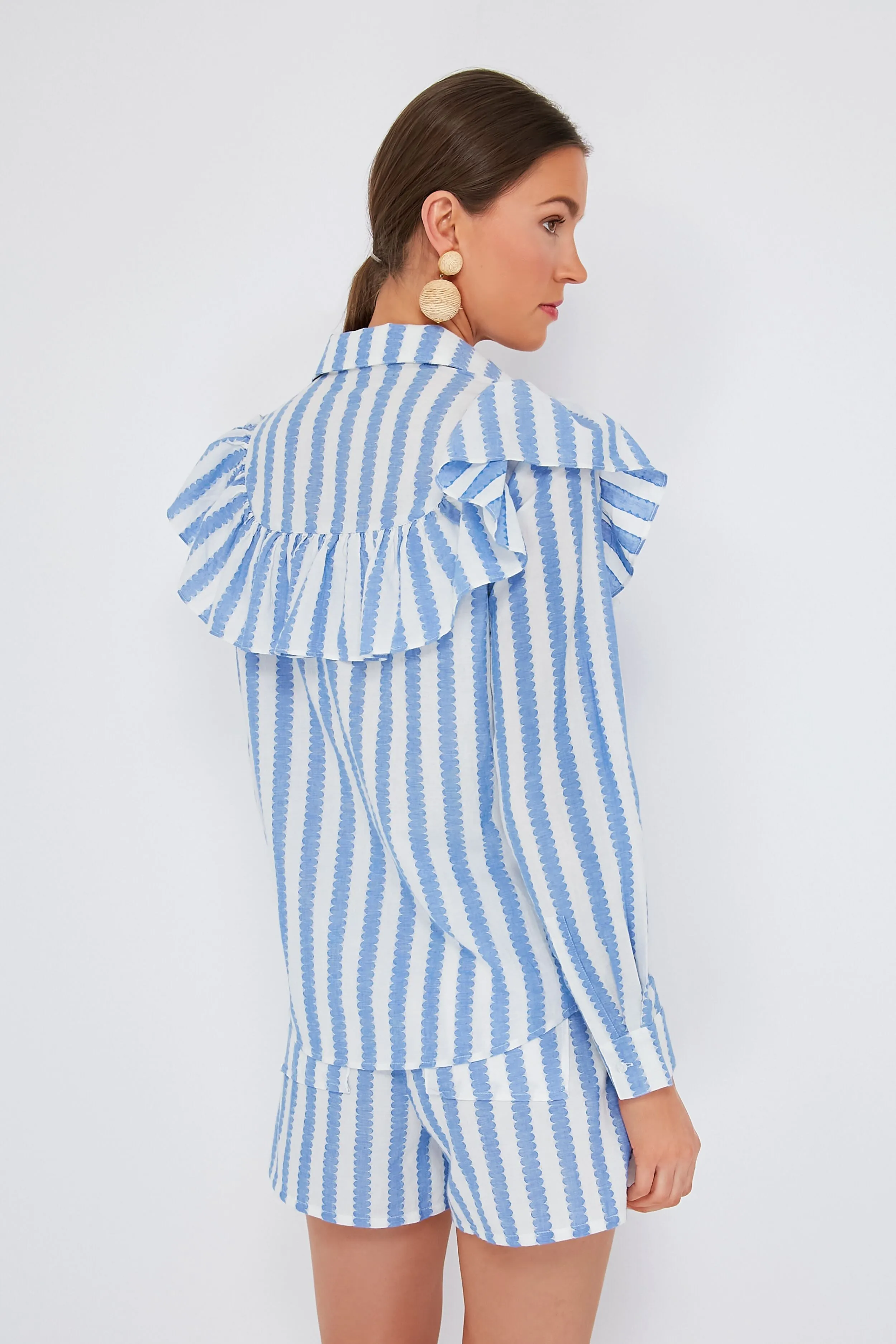 Blue and Cream Scallop Stripe Charlotte Shirt