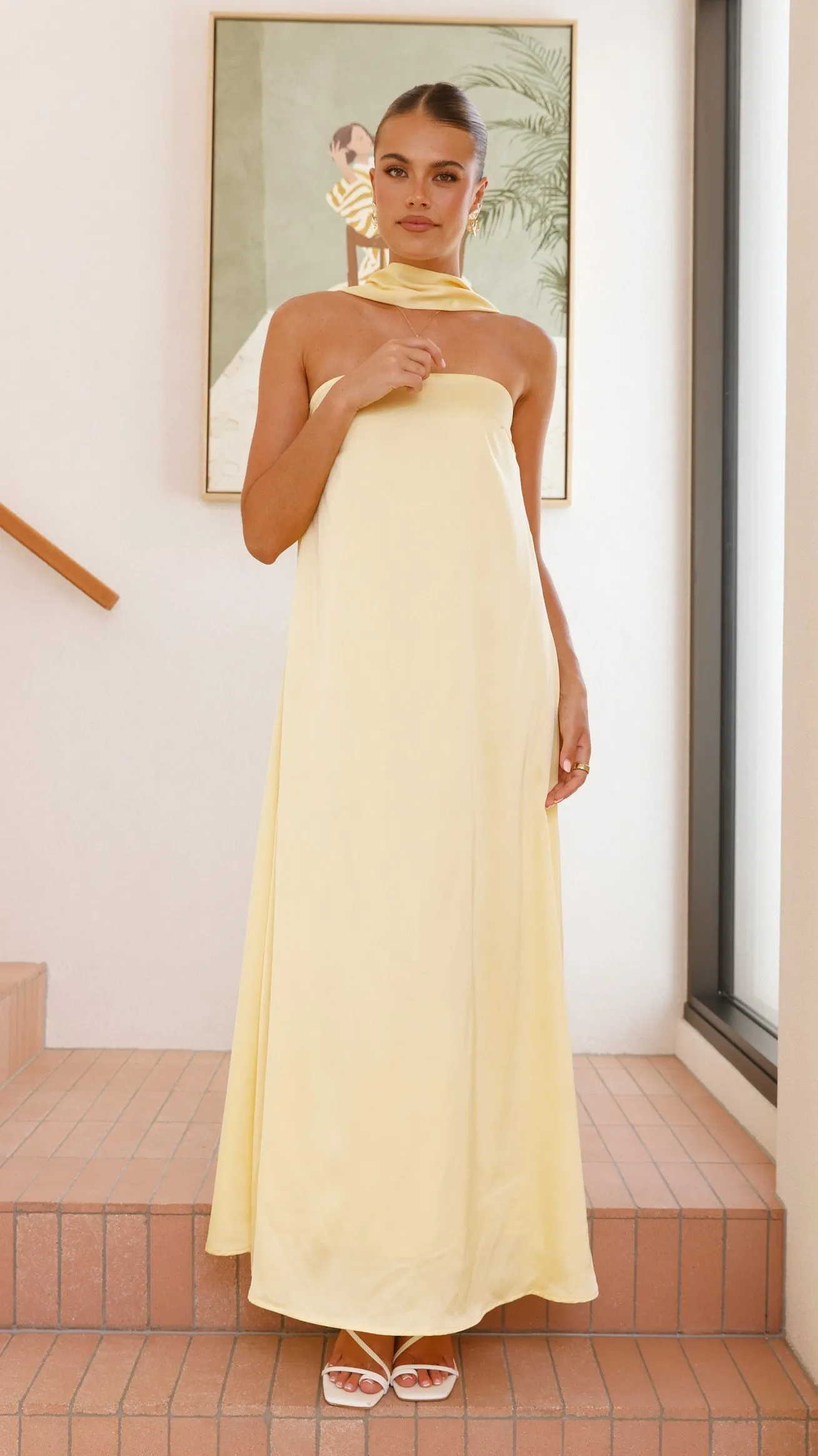 Caitie Strapless Scarf Maxi Dress - Yellow Billy J