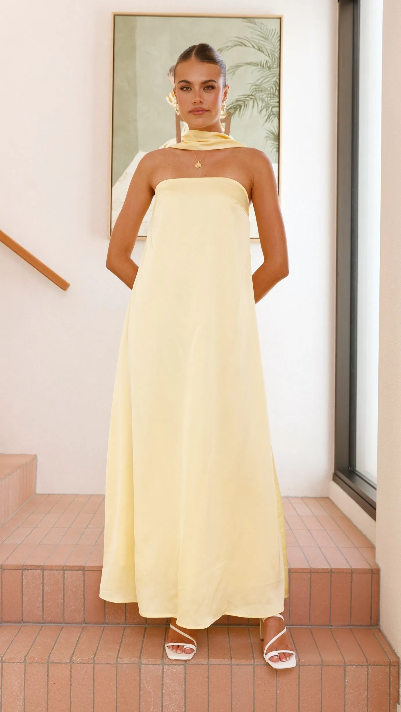 Caitie Strapless Scarf Maxi Dress - Yellow Billy J