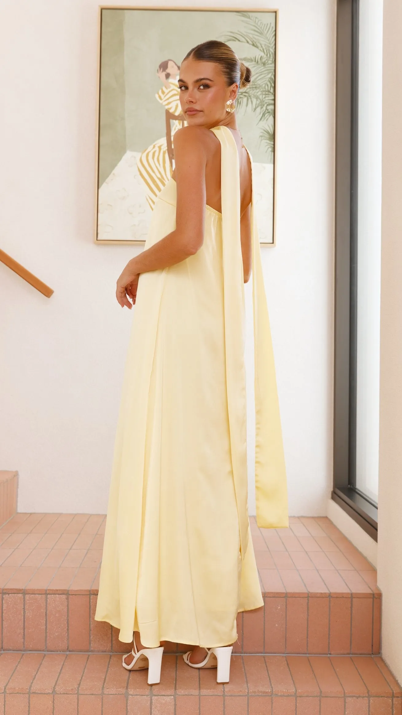 Caitie Strapless Scarf Maxi Dress - Yellow Billy J