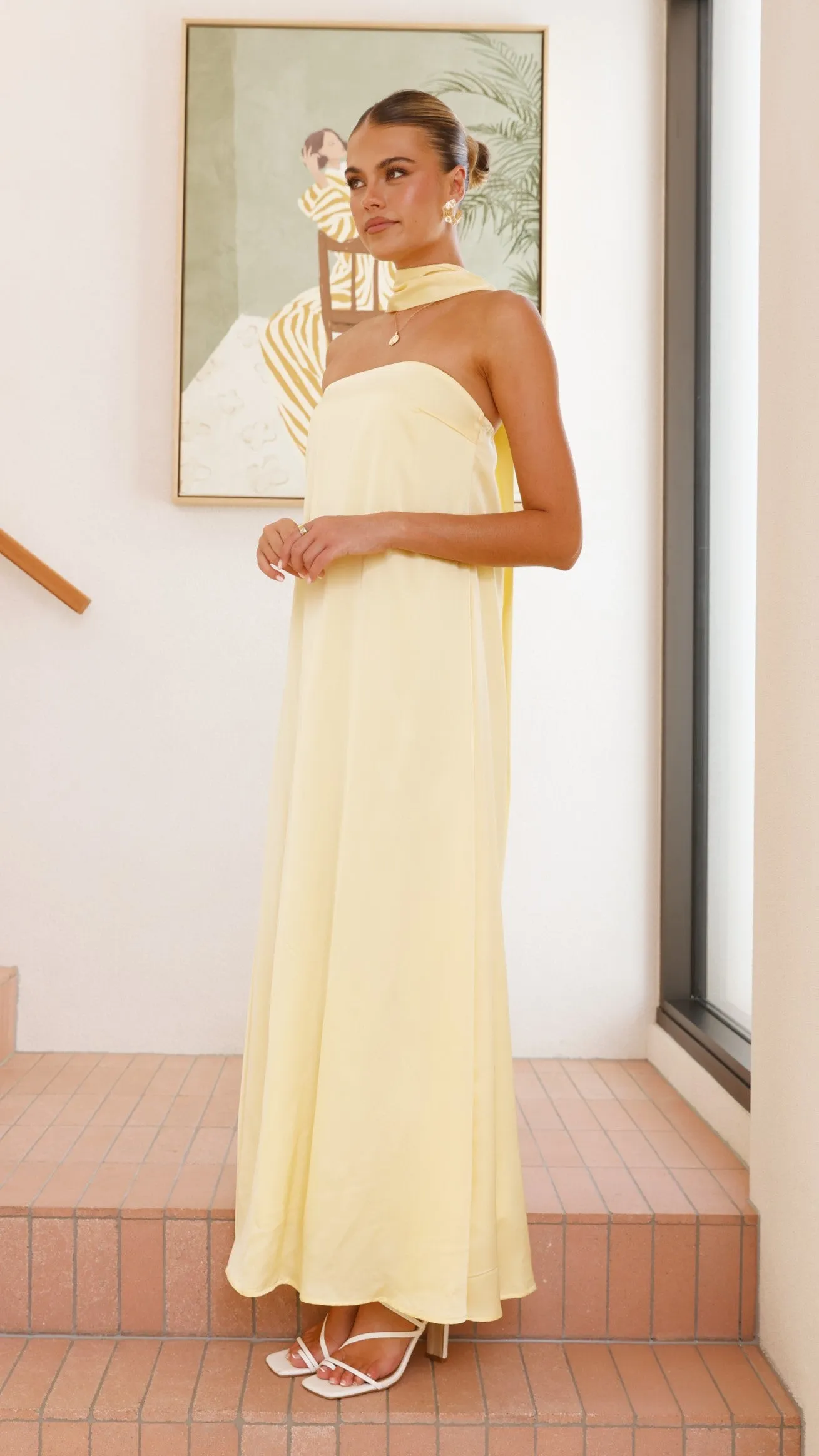 Caitie Strapless Scarf Maxi Dress - Yellow Billy J