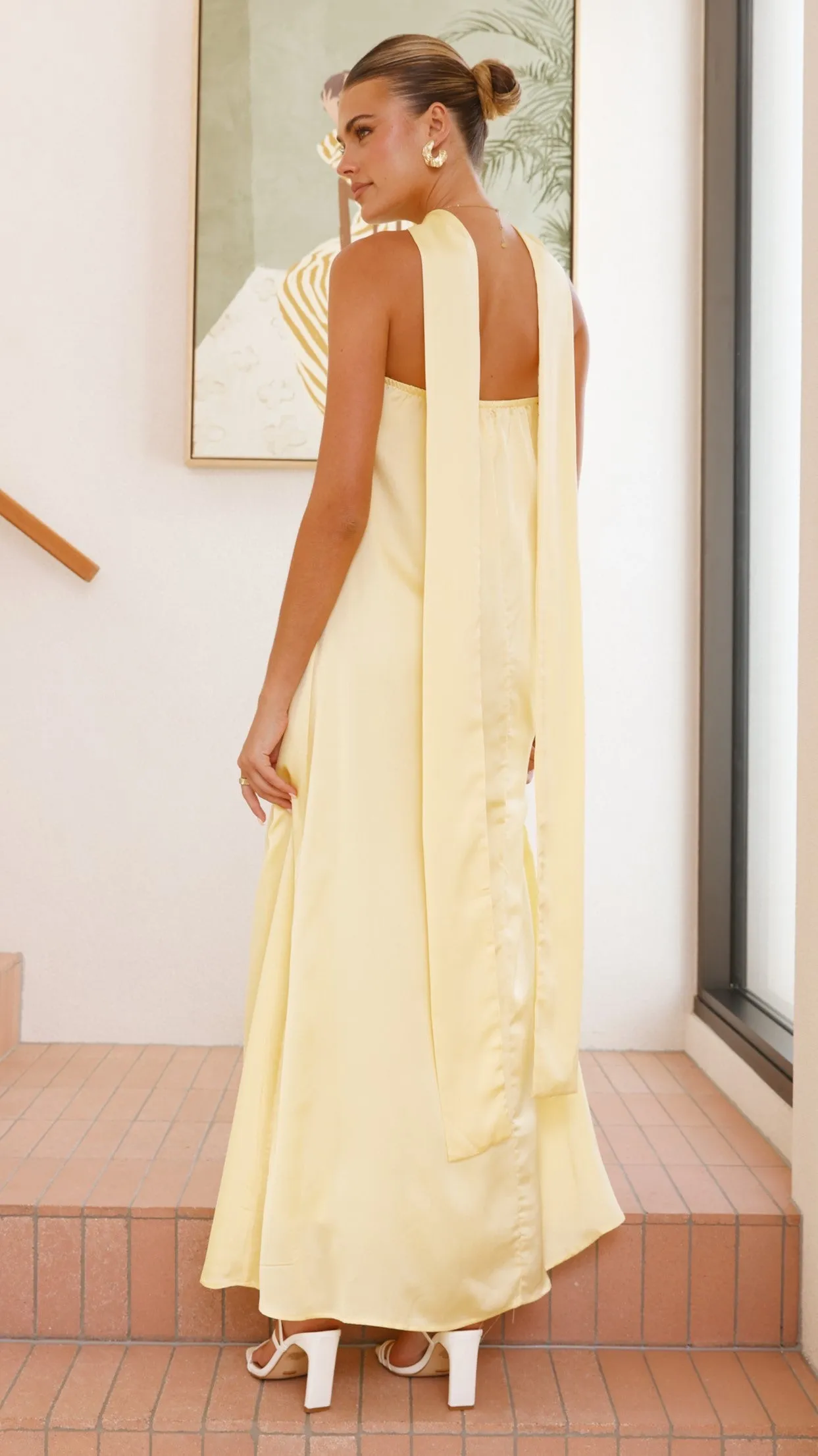 Caitie Strapless Scarf Maxi Dress - Yellow Billy J