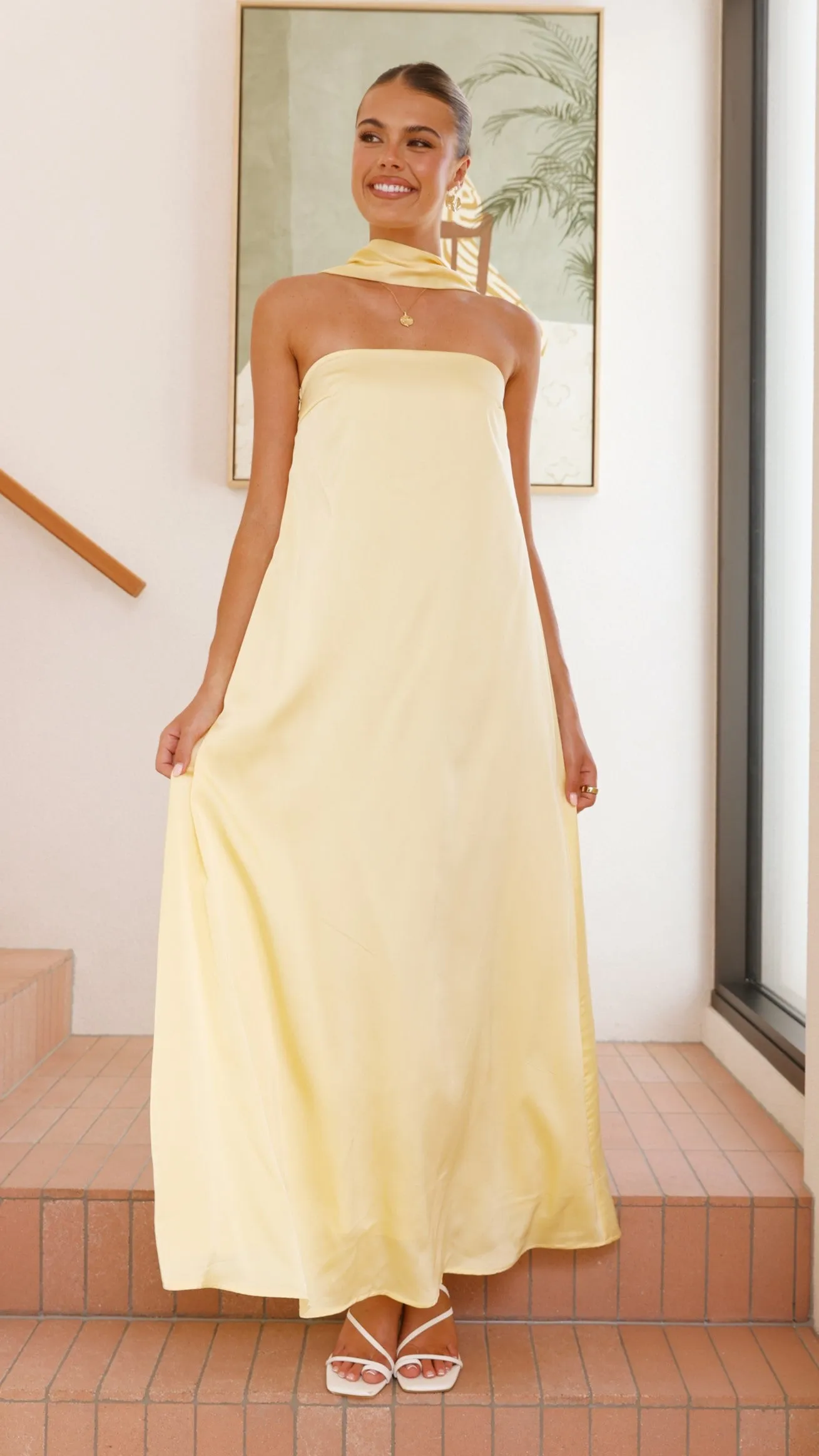 Caitie Strapless Scarf Maxi Dress - Yellow Billy J