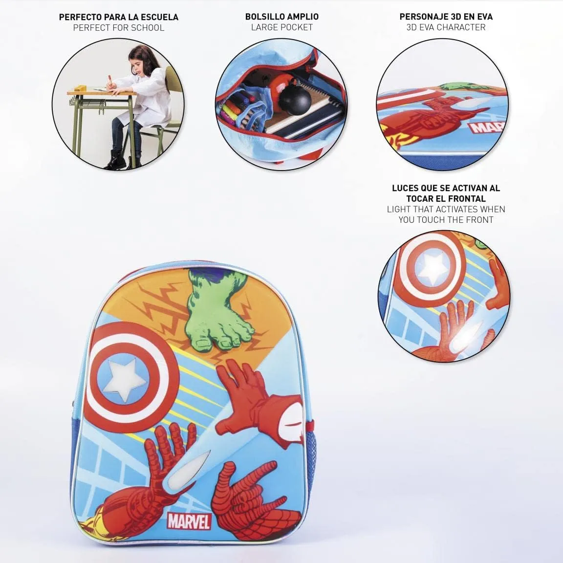 CERDÁ The Avengers Boys School Backpack with LED Lights (2100003802)