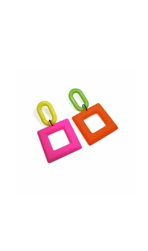 COLORFUL GEOMETRIC SQUARE PLASTIC EARRINGS Gloria Lanvin