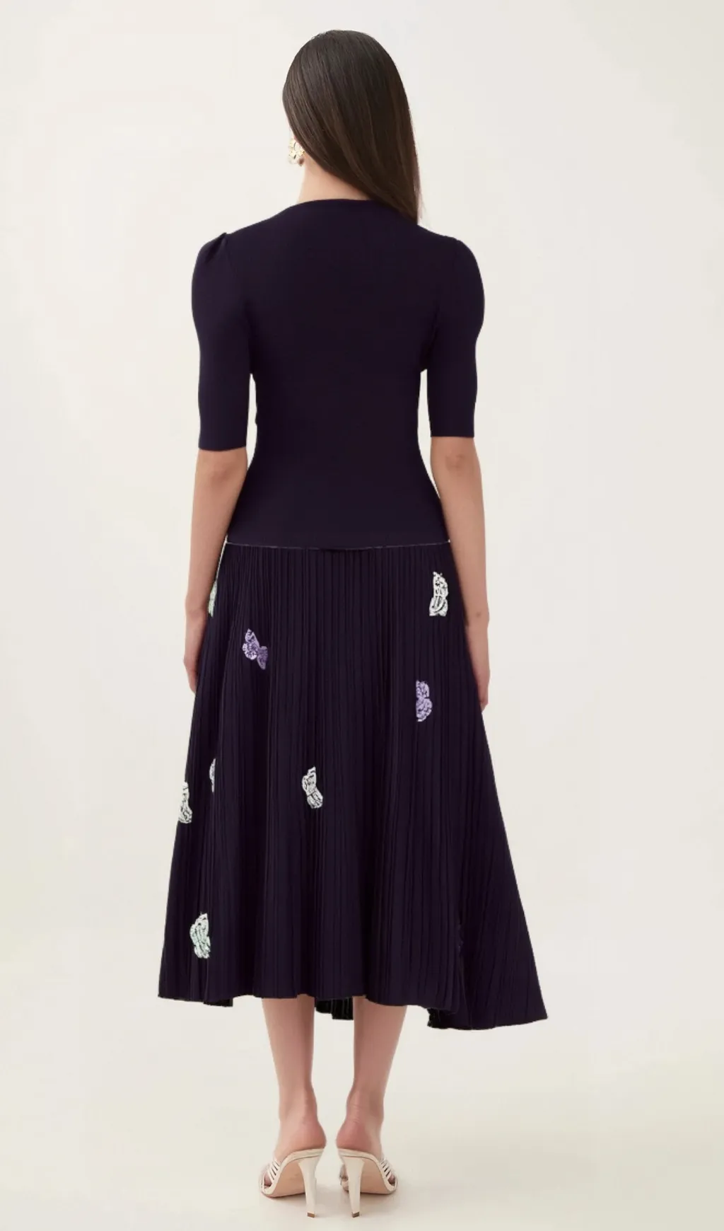 Delphine butterfly ribbed-knit top & skirt matching set Gloria Lanvin