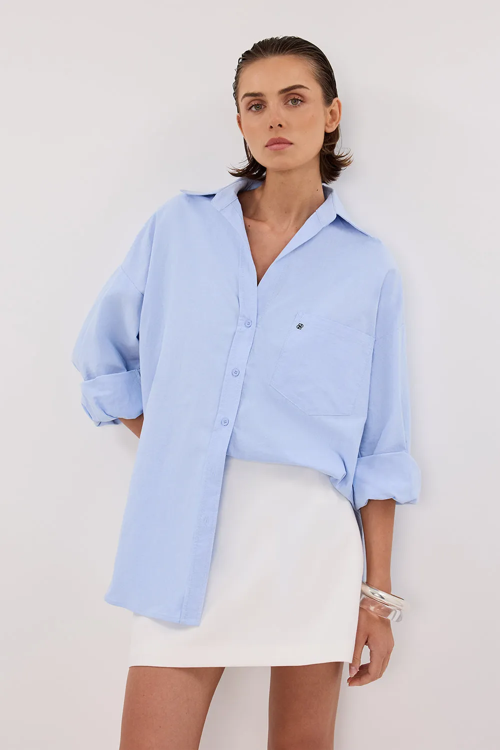 Dissh RHEA BLUE OVERSIZED COTTON SHIRT