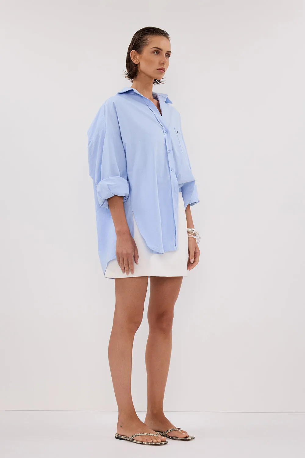 Dissh RHEA BLUE OVERSIZED COTTON SHIRT