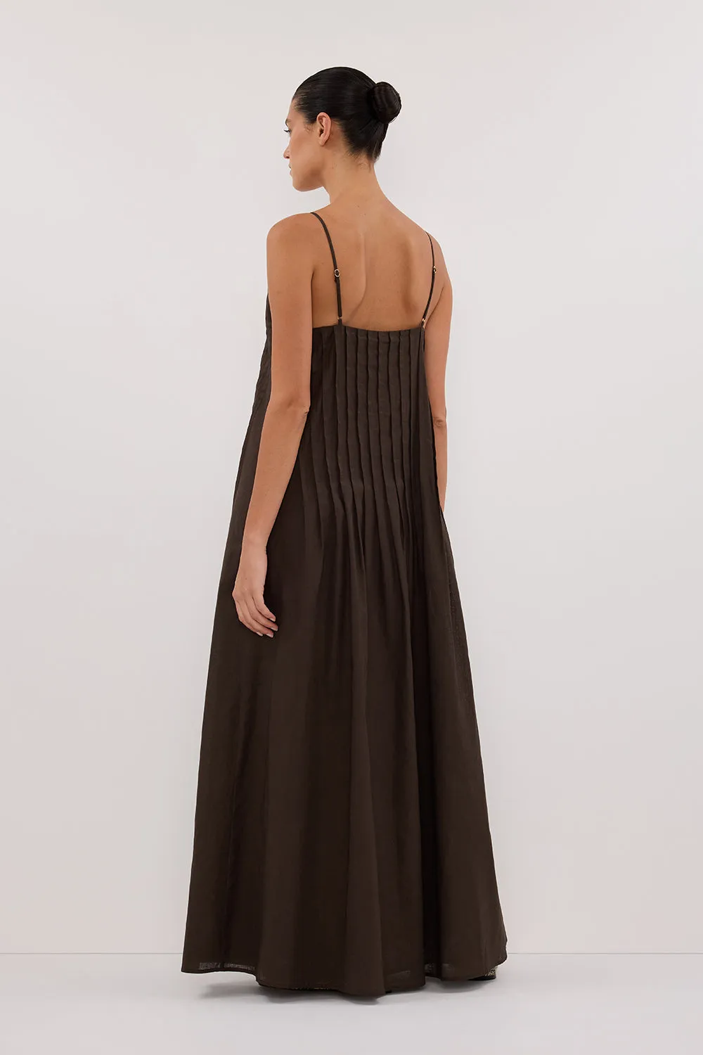 Dissh TAHLIA BITTER CHOC LINEN BLEND MIDI DRESS