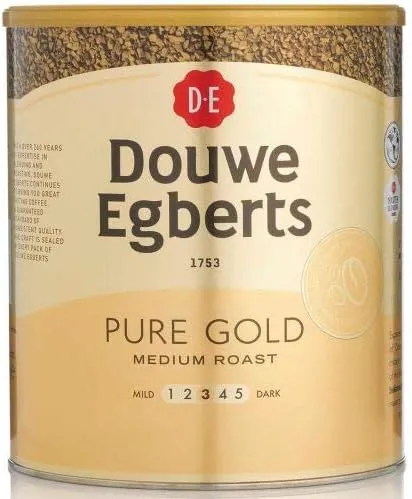 Douwe Egberts Pure Gold Instant Coffee - 750g Tin (470 Cups) - Premium Freeze-Dried Arabica & Robusta Blend