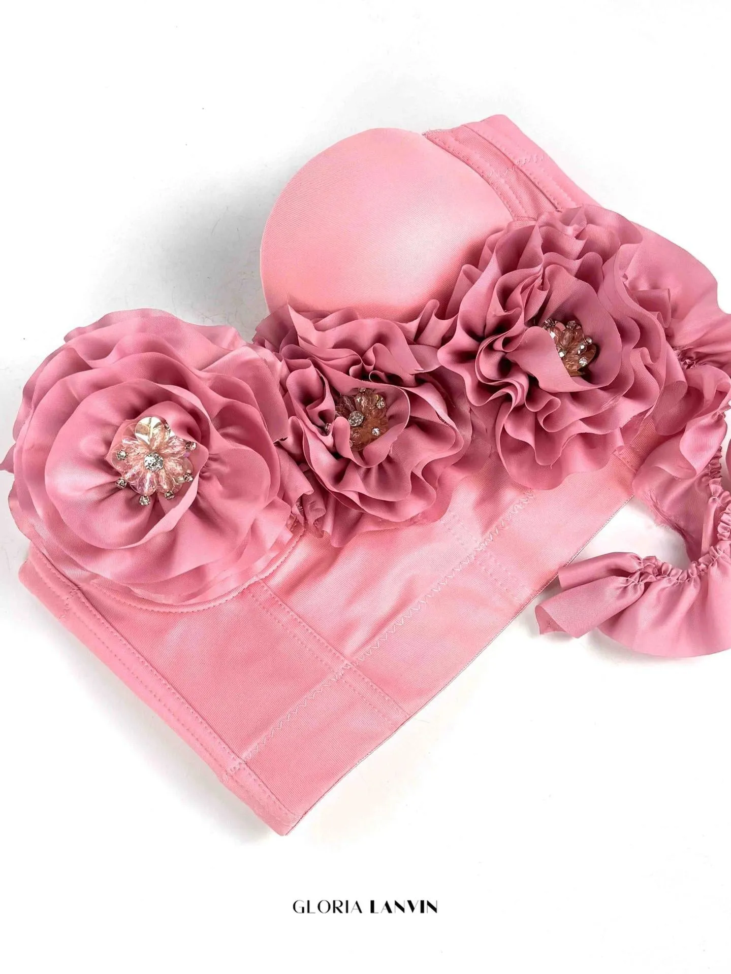 Flower Tassel fishbone Corset in pink Gloria Lanvin
