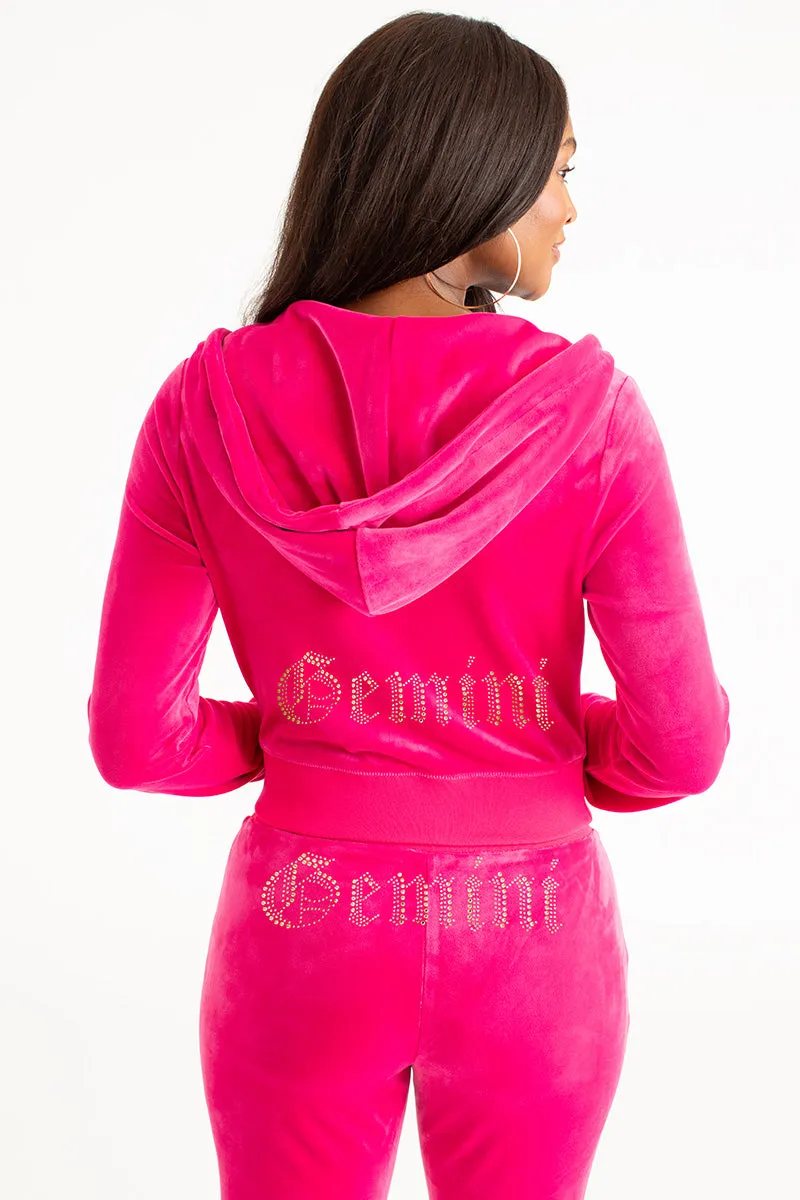 Gemini Customizable Big Bling Velour Hoodie Juicy Couture