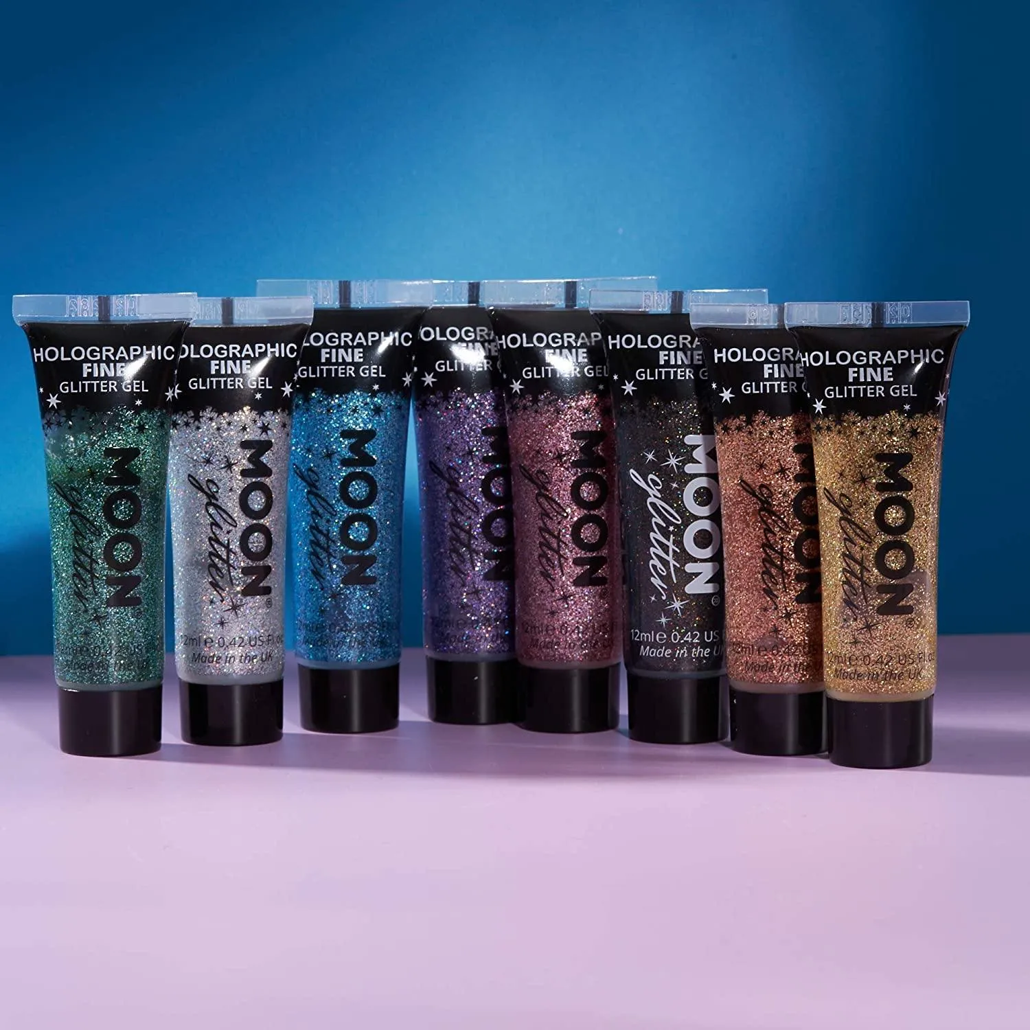 Holographic Fine Face & Body Glitter Gel by Moon Glitter Green Cosmetic Festival Glitter Face Paint for Face Body Hair Nails