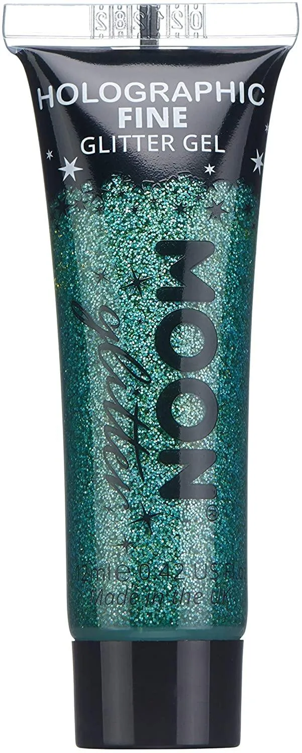 Holographic Fine Face & Body Glitter Gel by Moon Glitter Green Cosmetic Festival Glitter Face Paint for Face Body Hair Nails
