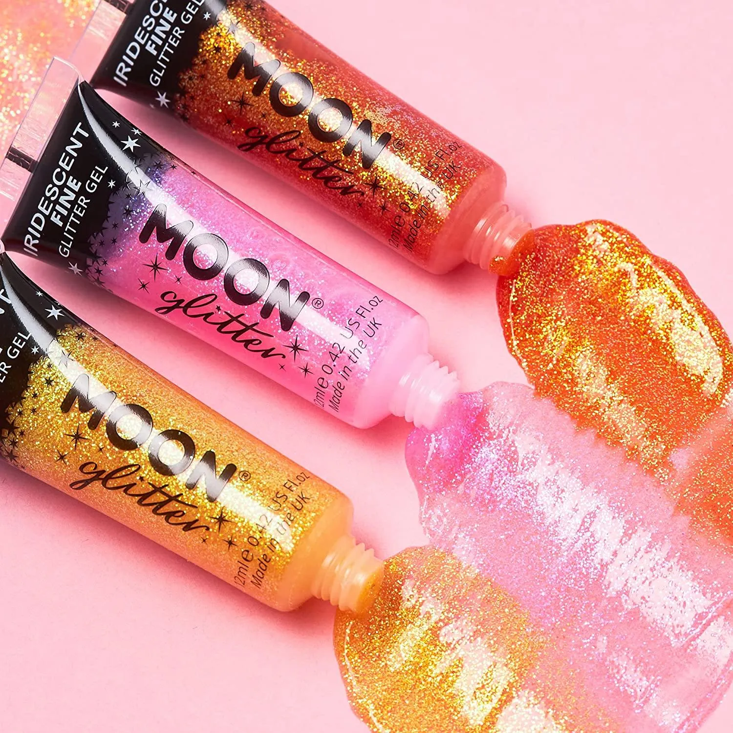 Iridescent Fine Face & Body Glitter Gel by Moon Glitter Pink for Face Body Hair Nails 12ml