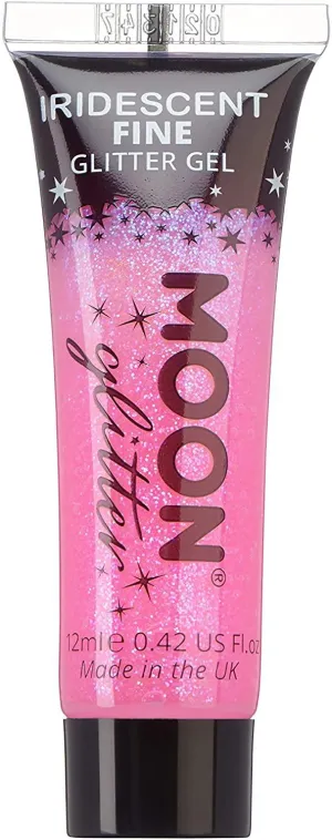 Iridescent Fine Face & Body Glitter Gel by Moon Glitter Pink for Face Body Hair Nails 12ml