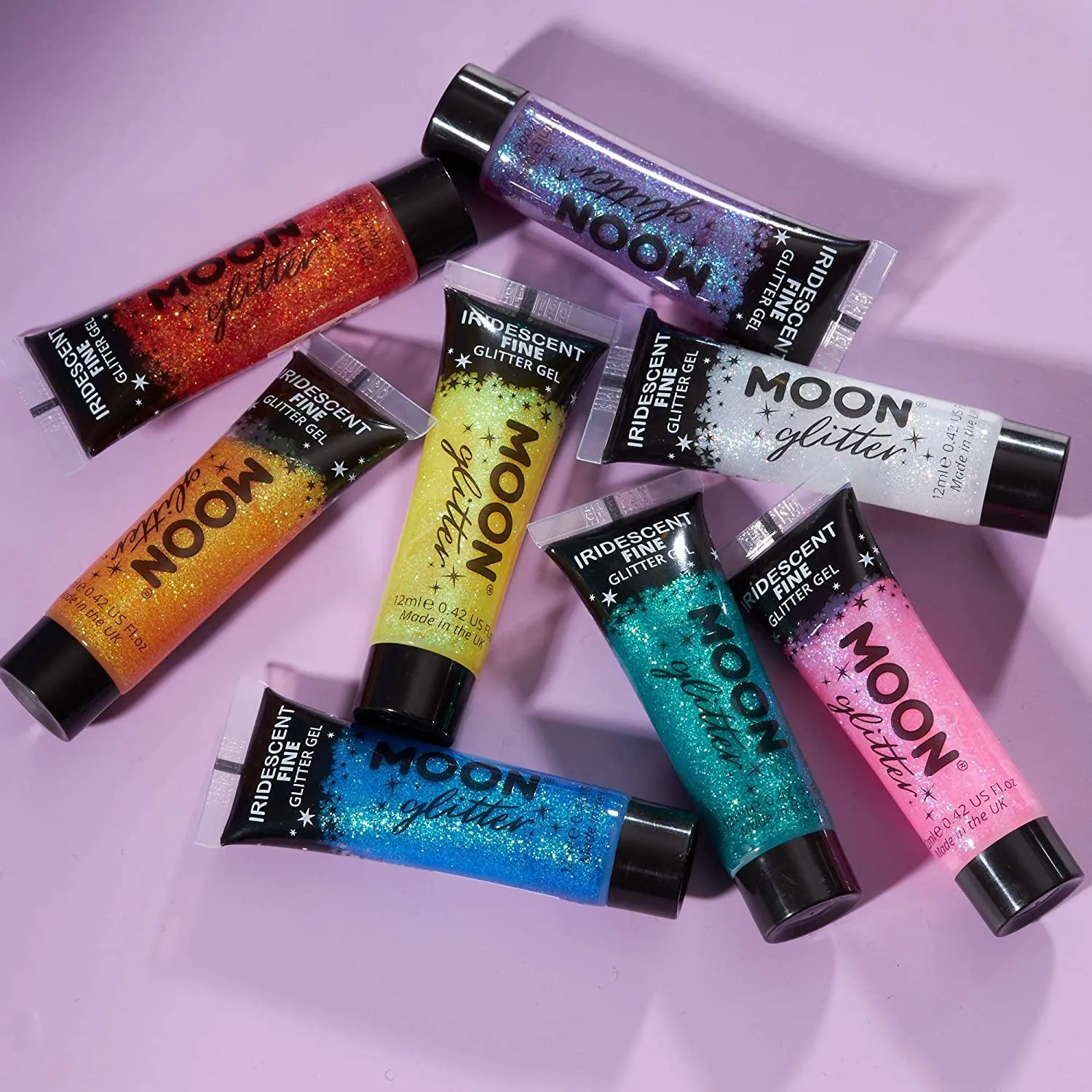 Iridescent Fine Face & Body Glitter Gel by Moon Glitter Pink for Face Body Hair Nails 12ml