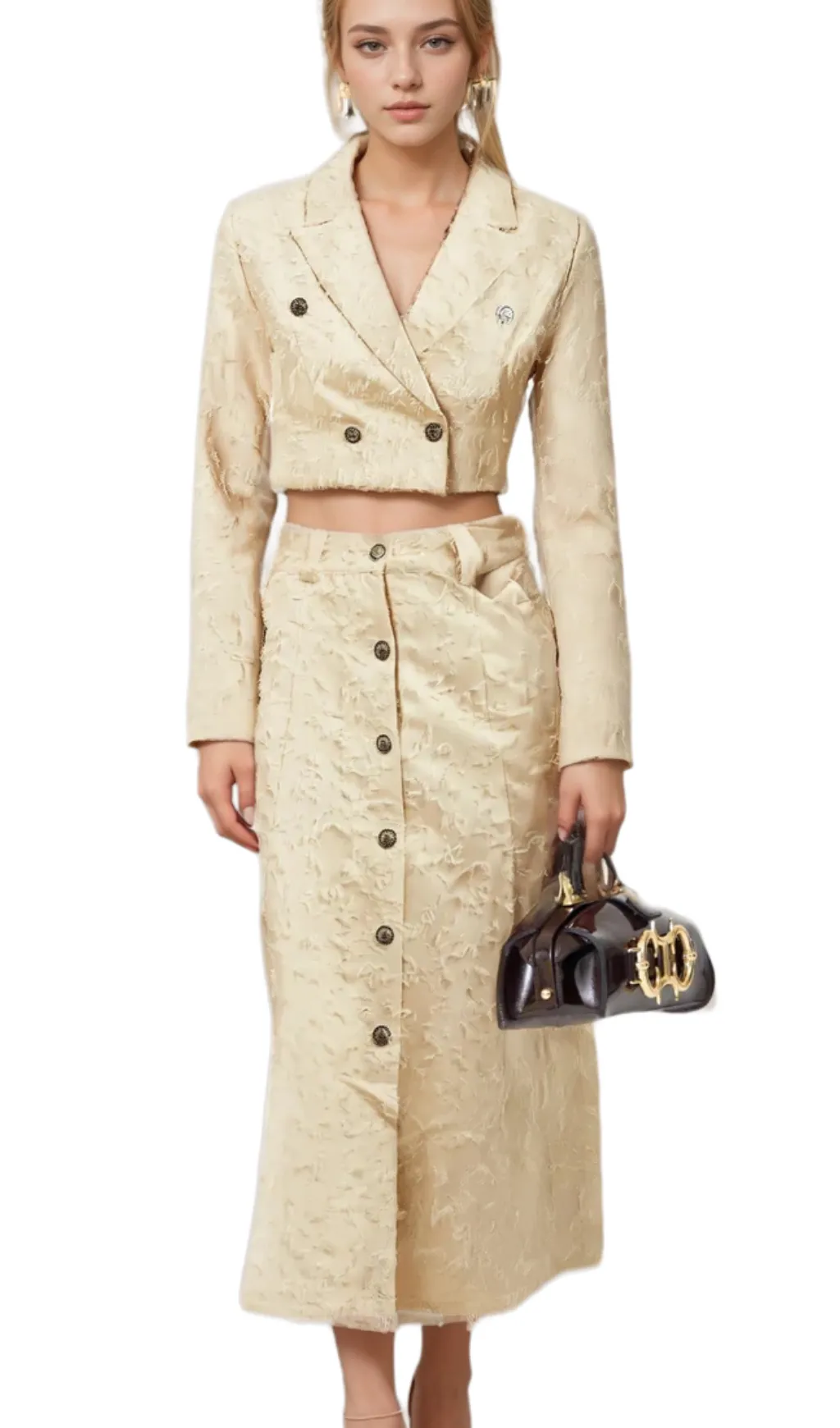 Karine white fringed jacket & skirt matching set Gloria Lanvin