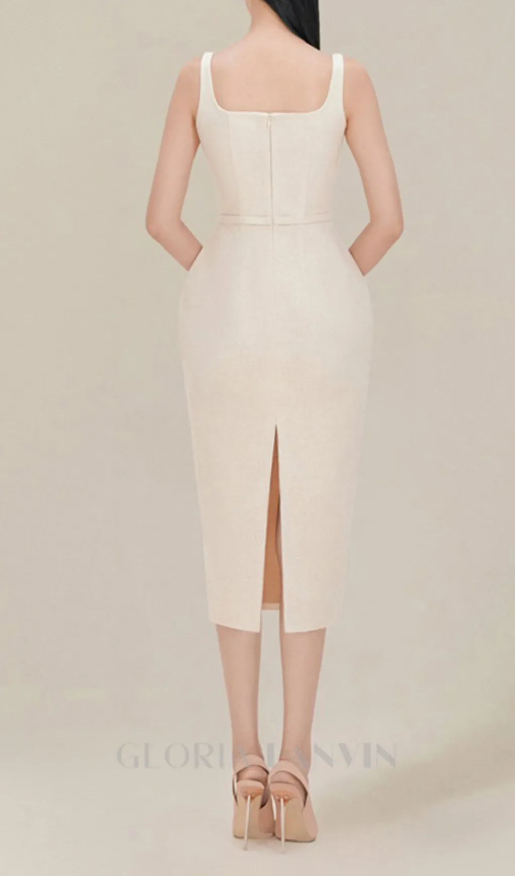 MACHINE EMBROIDERY STRAP HIP MIDI DRESS Gloria Lanvin