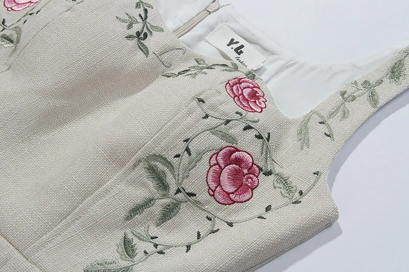 MACHINE EMBROIDERY STRAP HIP MIDI DRESS Gloria Lanvin