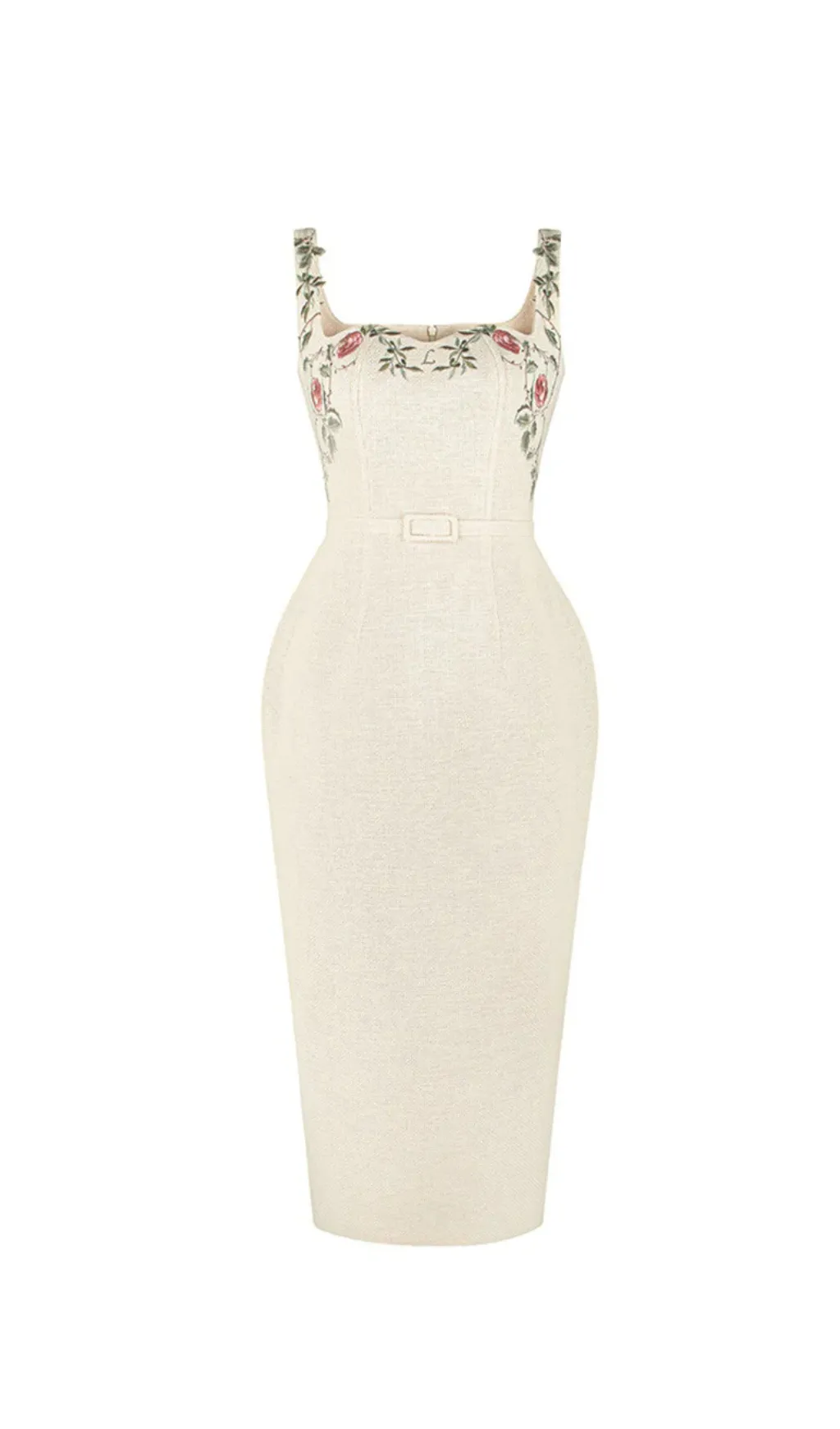 MACHINE EMBROIDERY STRAP HIP MIDI DRESS Gloria Lanvin