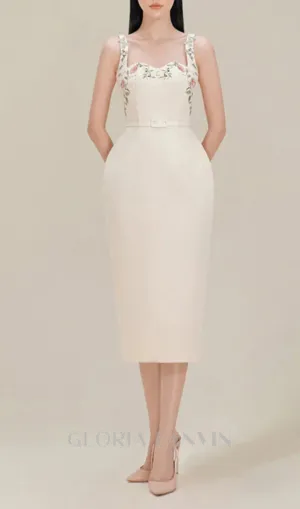 MACHINE EMBROIDERY STRAP HIP MIDI DRESS Gloria Lanvin