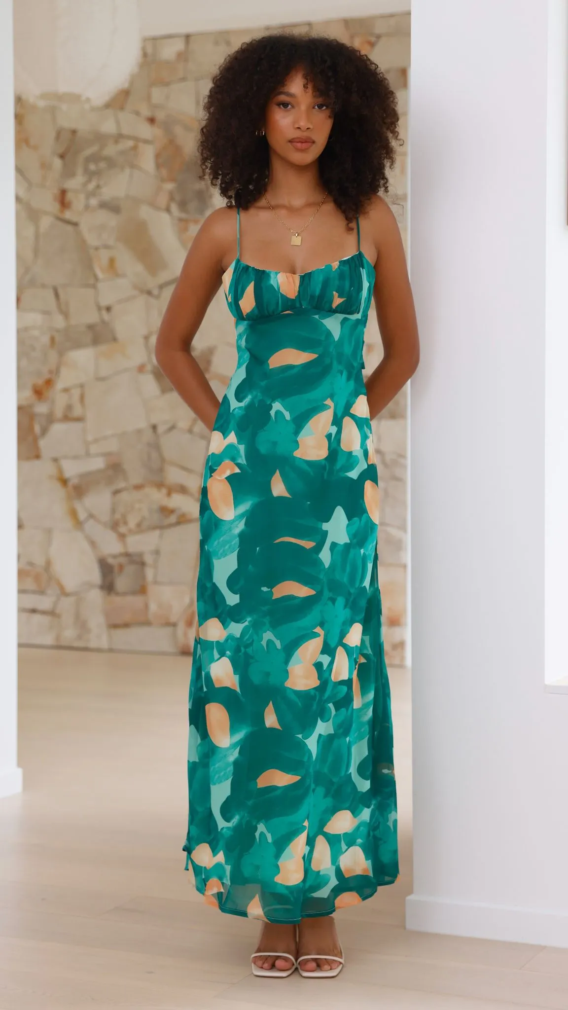 Margie Midi Dress - Green Print Billy J