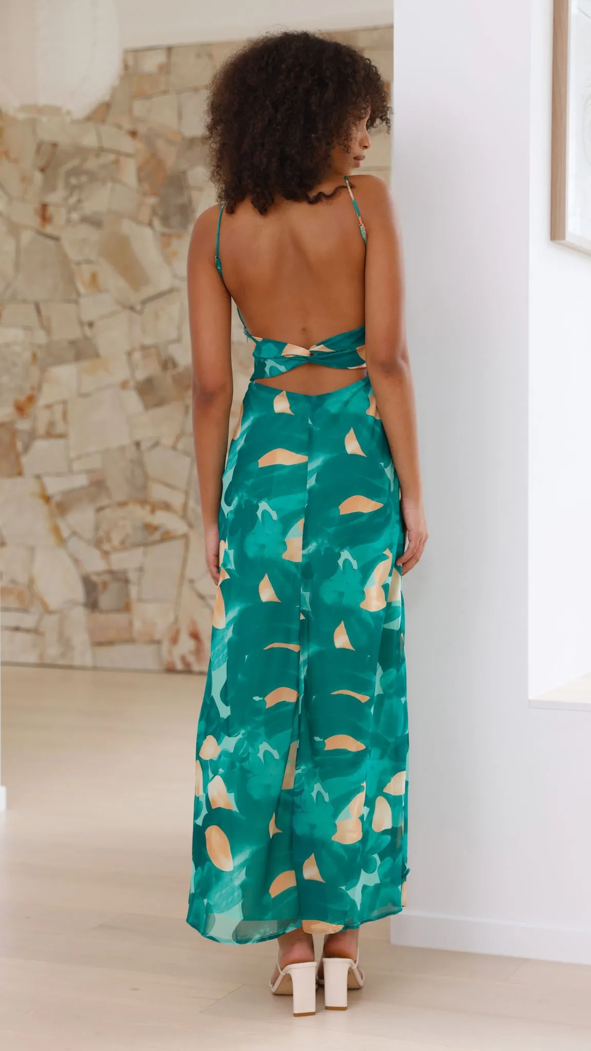 Margie Midi Dress - Green Print Billy J