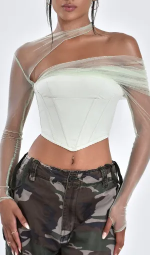 MIAH MINT STRETCH MESH SLEEVE CORSET TOP Gloria Lanvin