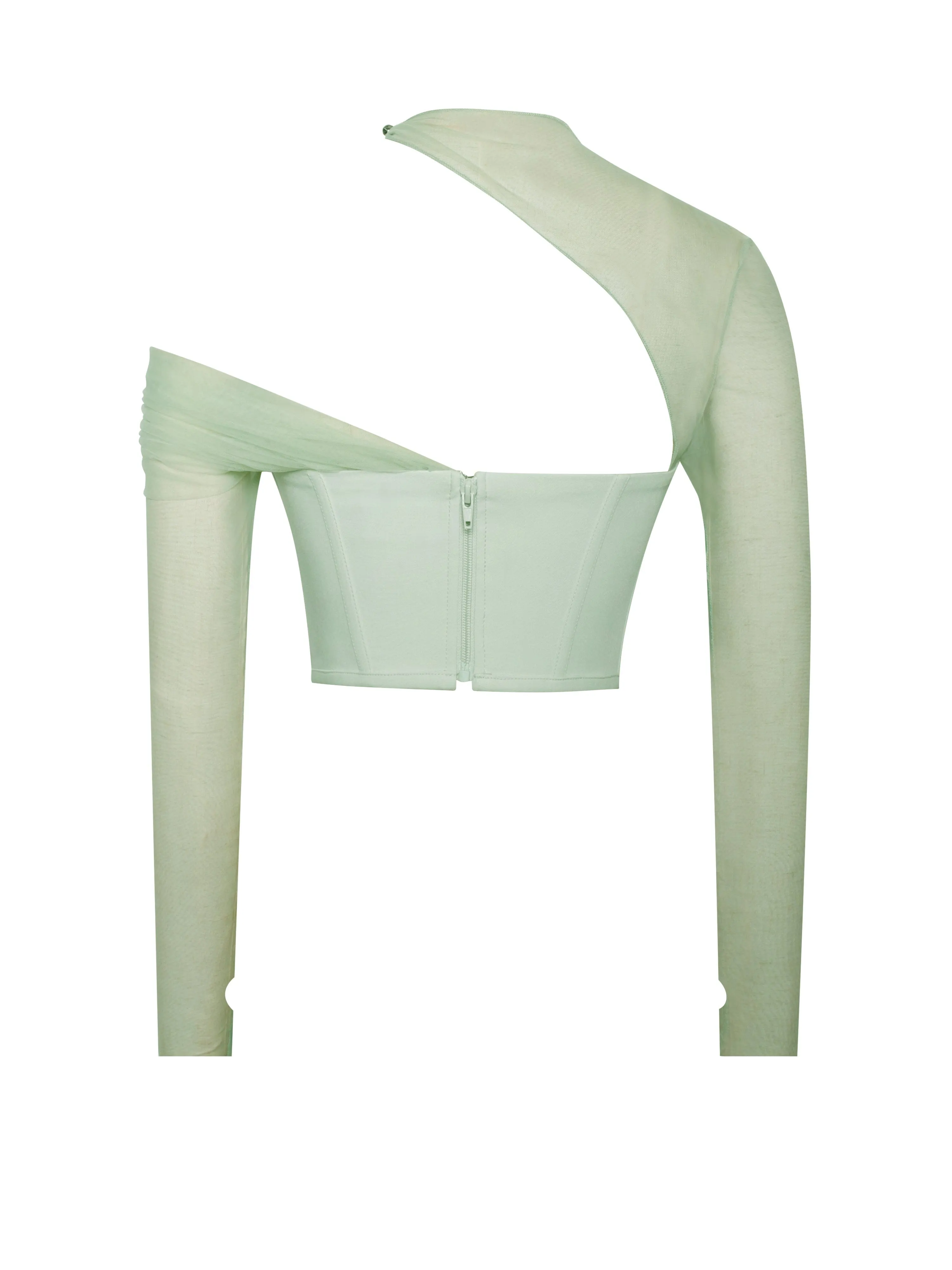 MIAH MINT STRETCH MESH SLEEVE CORSET TOP Gloria Lanvin
