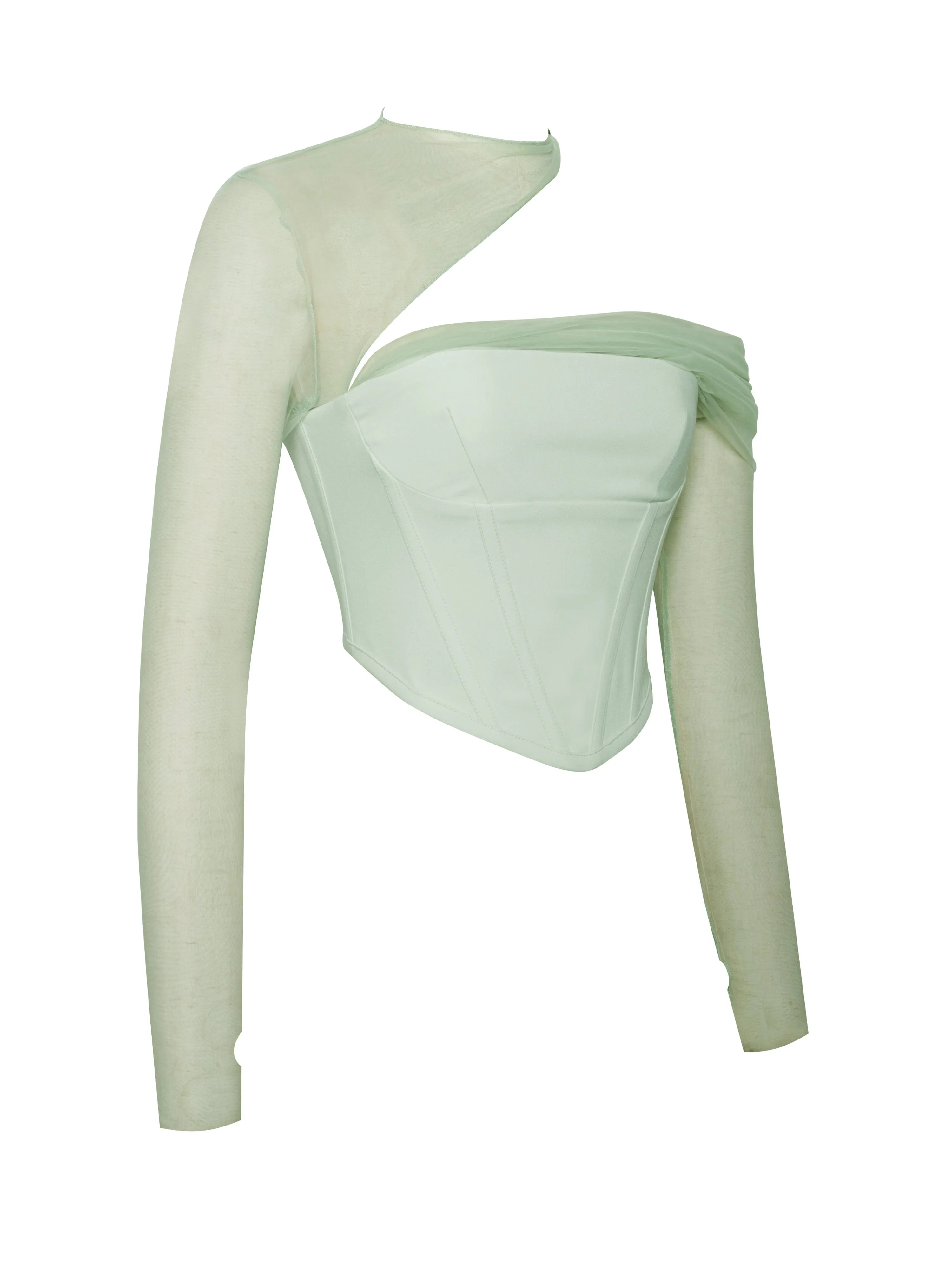 MIAH MINT STRETCH MESH SLEEVE CORSET TOP Gloria Lanvin