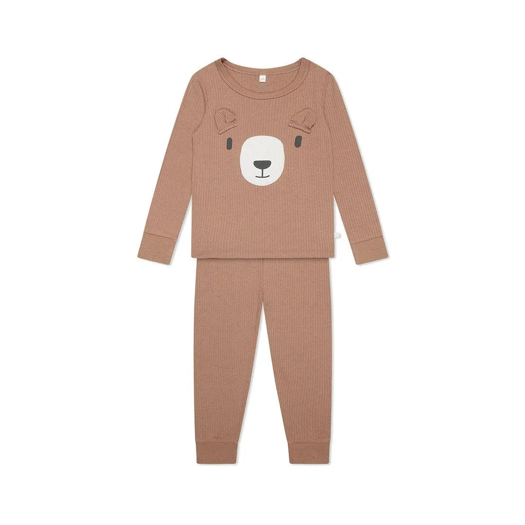 MORI Ribbed Bear Face Pyjamas - Bear   Brown