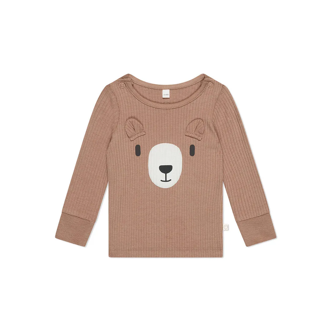 MORI Ribbed Bear Face Pyjamas - Bear   Brown