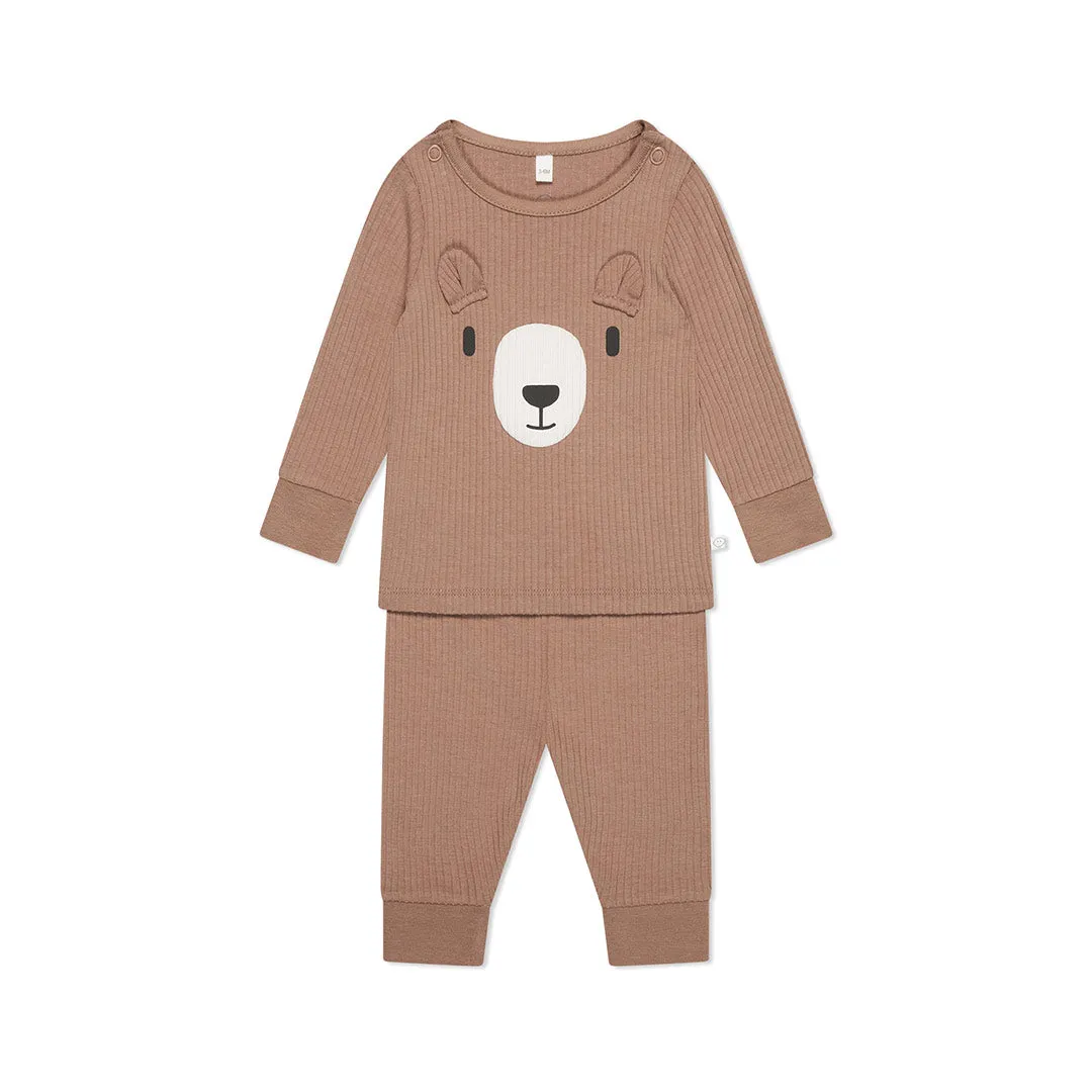 MORI Ribbed Bear Face Pyjamas - Bear   Brown