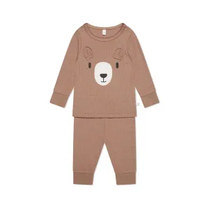 MORI Ribbed Bear Face Pyjamas - Bear   Brown