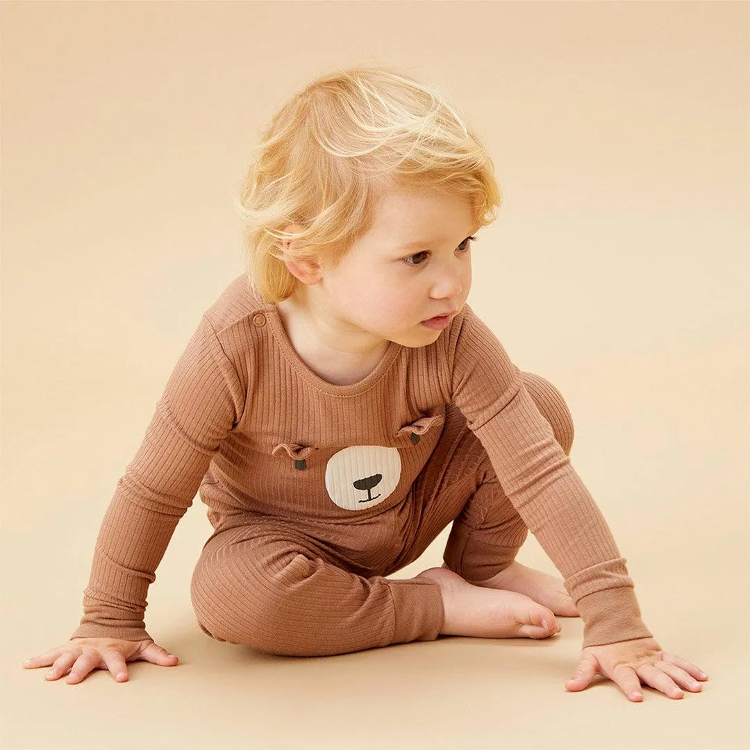 MORI Ribbed Bear Face Pyjamas - Bear   Brown
