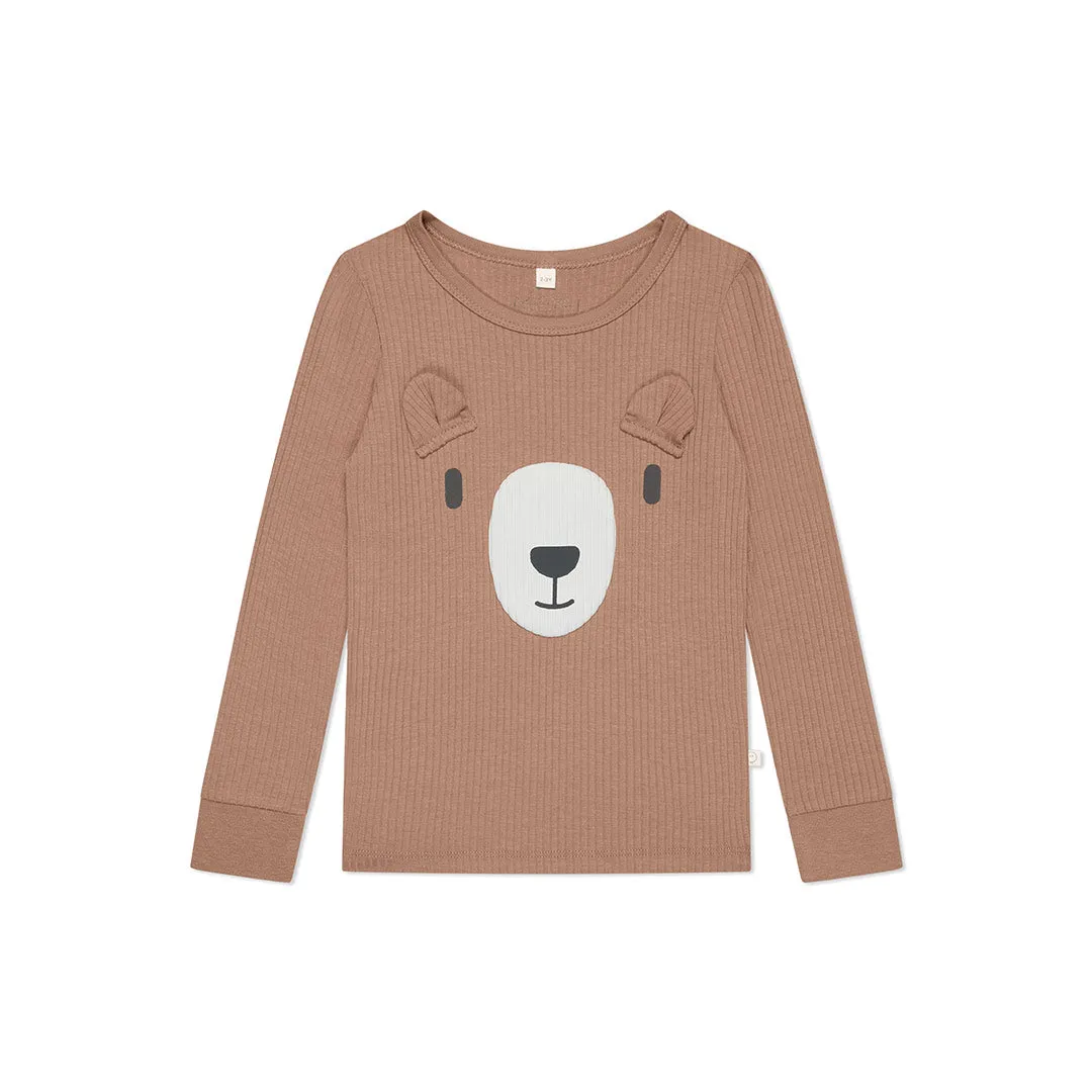 MORI Ribbed Bear Face Pyjamas - Bear   Brown