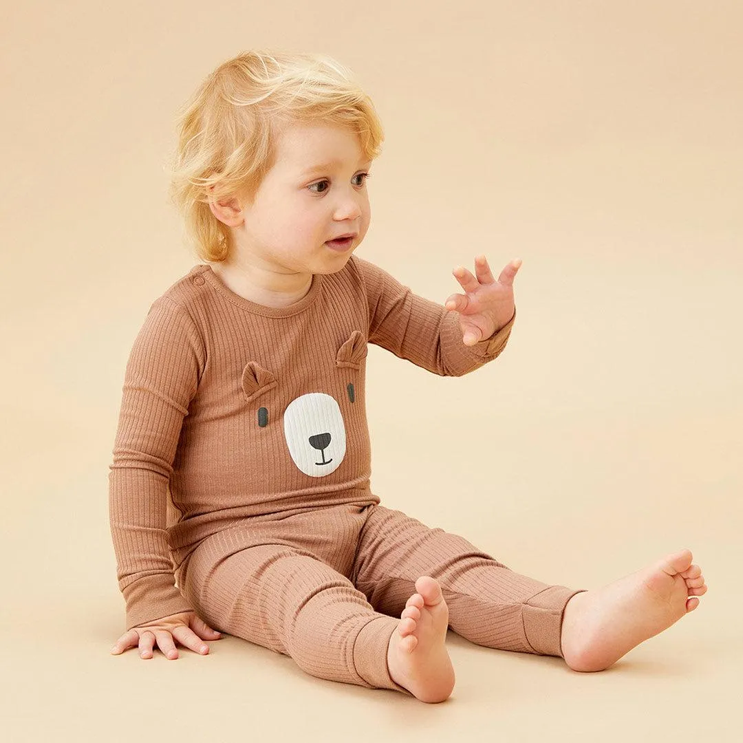MORI Ribbed Bear Face Pyjamas - Bear   Brown