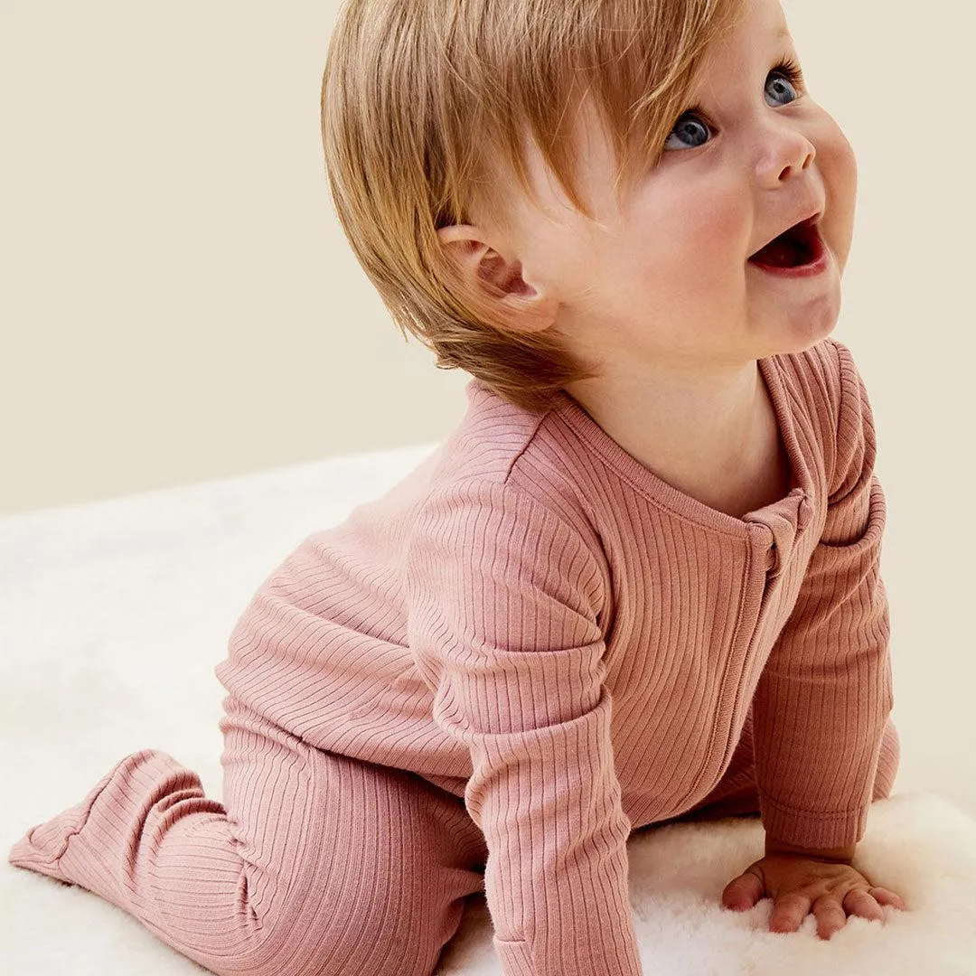 MORI Ribbed Two Way Zip-Up Sleepsuit - Rose