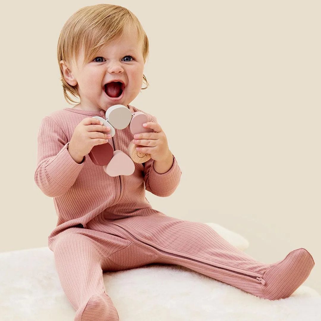 MORI Ribbed Two Way Zip-Up Sleepsuit - Rose