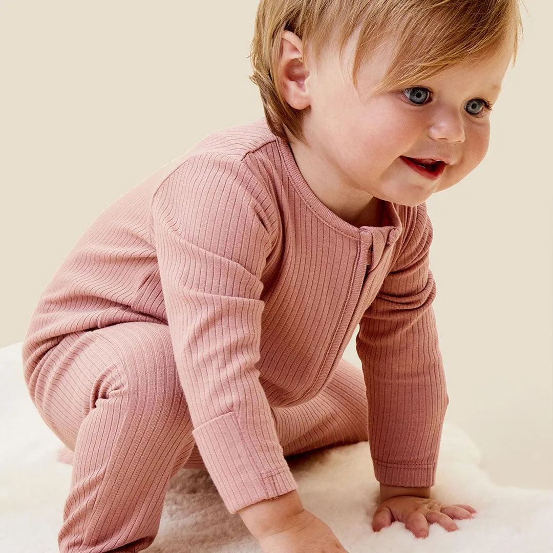 MORI Ribbed Two Way Zip-Up Sleepsuit - Rose