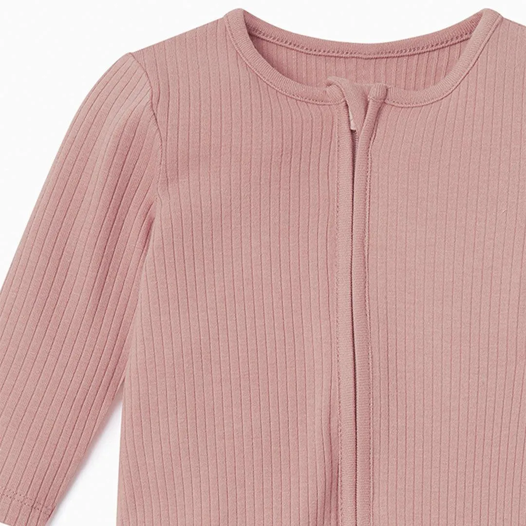 MORI Ribbed Two Way Zip-Up Sleepsuit - Rose