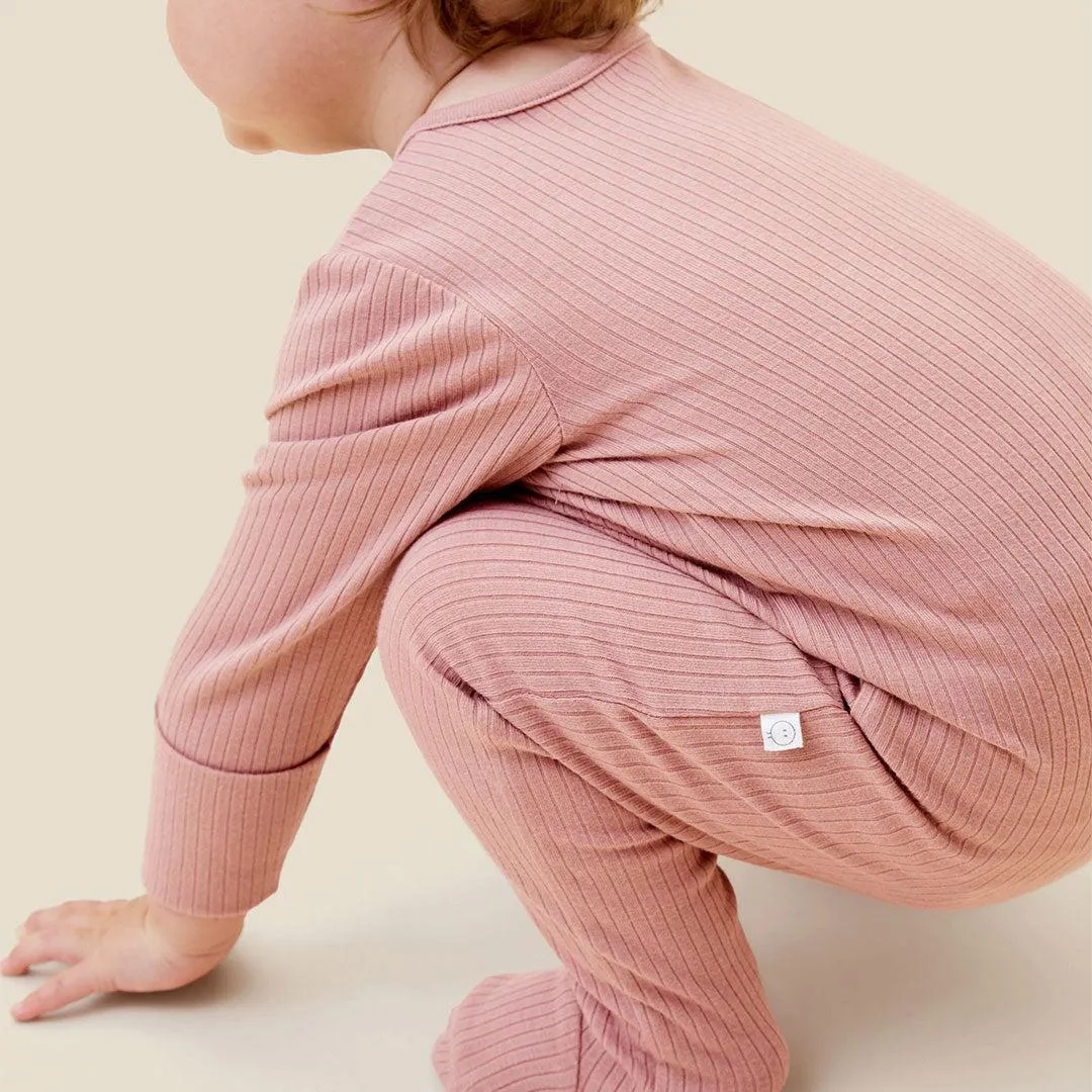 MORI Ribbed Two Way Zip-Up Sleepsuit - Rose