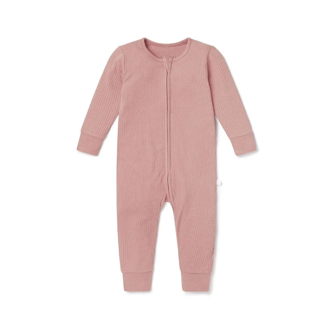 MORI Ribbed Two Way Zip-Up Sleepsuit - Rose