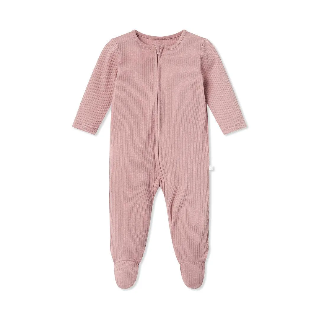 MORI Ribbed Two Way Zip-Up Sleepsuit - Rose