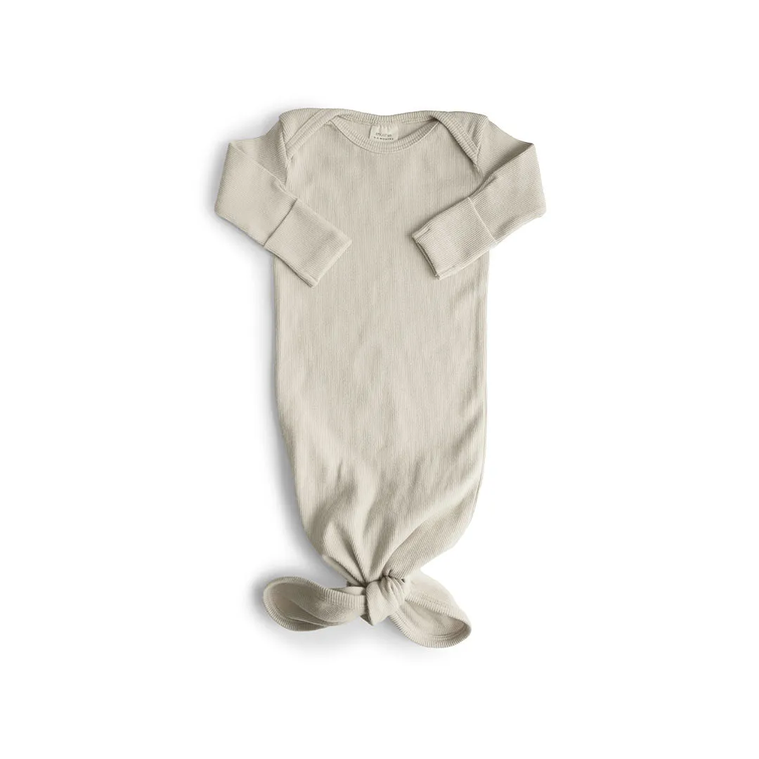 Mushie Ribbed Knotted Baby Gown - Ivory