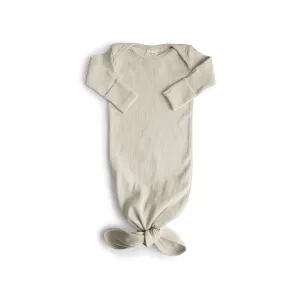 Mushie Ribbed Knotted Baby Gown - Ivory